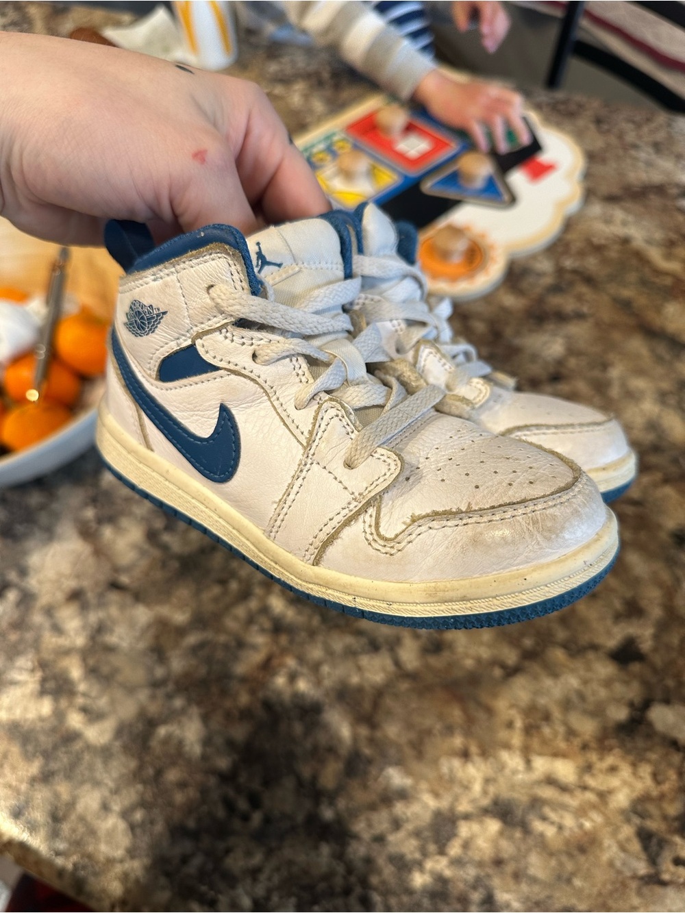 Nike Kids White and Blue High-Top Sneakers with Navy Swoosh